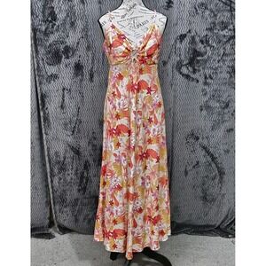 Kai Aloha Maxi Dress Women L Tropical Floral Hibiscus Island Summer Vacation